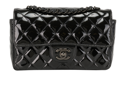 Mini Rectangular Classic Single Flap, &pound;3,600, Handbags, Black, Patent Leather, Front view